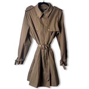 Lauren Ralph Lauren Women’s Khaki Double Breasted Belted Trench Coat Sz XL